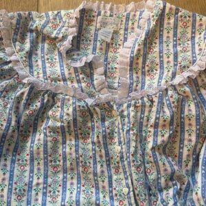 Lanz of Salzburg classic Blue Tryolean Stripe Flannel Night Gown Size Small